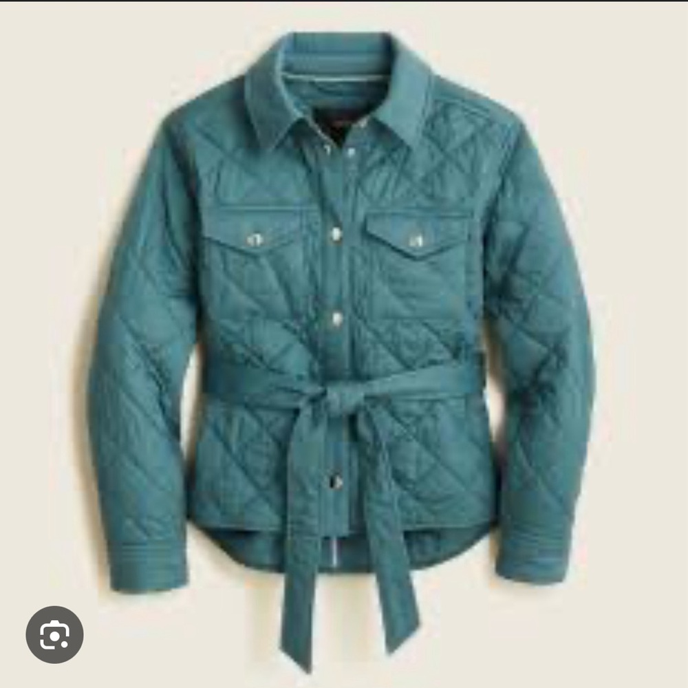 NWT J Crew Quilted Primaloft Belted Jacket Green